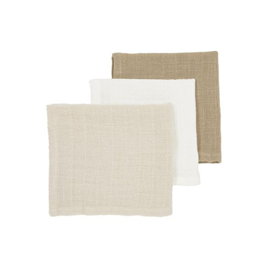 MEYCO Langes enfant mousseline offwhite/greige/taupe 30x30 cm lot de 3