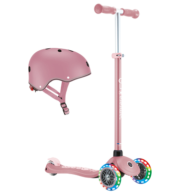 GLOBBER Trottinette enfant 3 roues PRIMO PLUS LIGHTS rose-rose pastel roues lumineuses casque