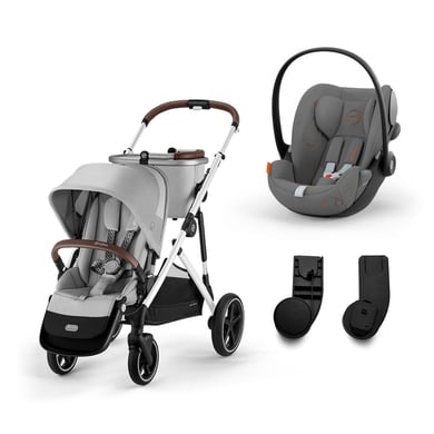 cybex GOLD Silver i-Size Gazelle S Lava Grey barnvagn inklusive Cloud G Lava Grey bilbarnstol och adapter