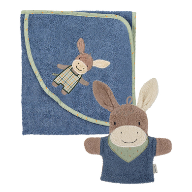 Sterntaler Set drap de bain à capuche/gant de toilette Emmilius bleu moyen
