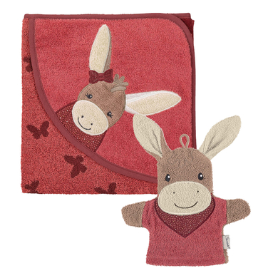 Sterntaler Set de linge de bain à capuche/gant de toilette Emmily rouge clair