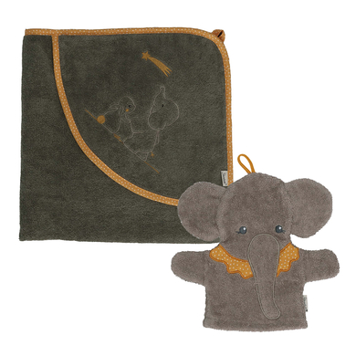 Sterntaler Set drap de bain à capuche/gant de toilette Eddy vert foncé