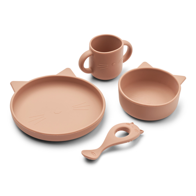 LIEWOOD Set pappa in silicone Vivi Cat dark rose