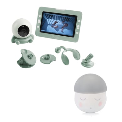 babymoov Babyphone mit Kamera YOO GO PLUS pastellgrün + Nachtlicht Squeezy weiß/grau Gratis