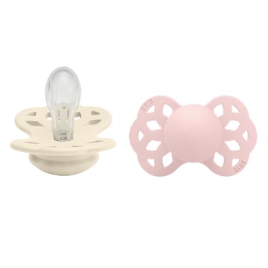 BIBS® Sucettes Infinity tétine symétrique 0-6 mois silicone Ivory/Blossom lot de 2