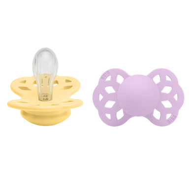 BIBS® Sucettes Infinity tétine symétrique 0-6 mois silicone Pale Butter/Violet Sky lot de 2