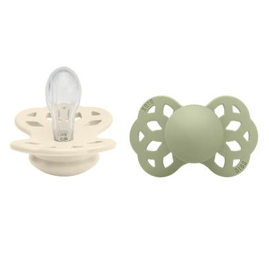 BIBS® Sucettes Infinity tétine symétrique 0-6 mois silicone Ivory/Sage lot de 2