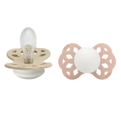 BIBS® Sucette phosphorescente Infinity Glow tétine symétrique 6-18 mois silicone Vanilla/Blush lot d