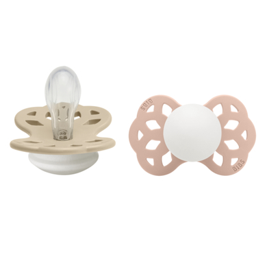 BIBS® Sucette phosphorescente Infinity Glow tétine symétrique 0-6 mois silicone Vanilla/Blush lot de