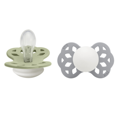 BIBS® Sucette phosphorescente Infinity Glow tétine symétrique 0-6 mois silicone Sage/Cloud lot de 2