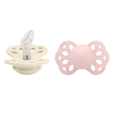 BIBS® Sucettes Infinity tétine anatomique 0-6 mois silicone Ivory/Blossom lot de 2