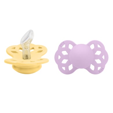 BIBS® Sucettes Infinity tétine anatomique 0-6 mois silicone Pale Butter/Violet Sky lot de 2