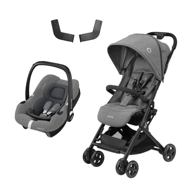 maxi cosi silla de paseo lara select grey con silla portabebes cabrio fix i-size select grey y adaptador