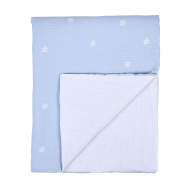 CHILDHOME Plaid bébé mousseline fleur bleu blanc 80x100 cm