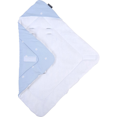 Image of CHILDHOME Coperta Swaddle in mussola a fiori blu e bianca059