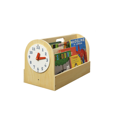 Image of tidy BOOKS Scatola per libri con orologio giocattolo, naturale059