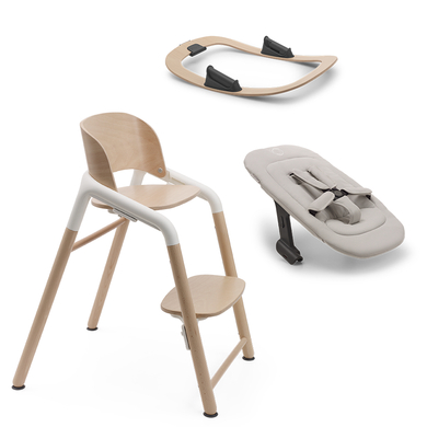 Bilde av Bugaboo Barnestol Giraffe Base Nøytral Wood/ White Med Hoppestativ Og Nyfødtsett Giraffe Polar White