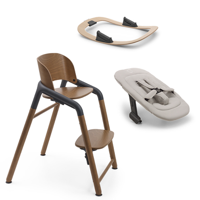 Image of bugaboo Seggiolone Giraffe base Warm Wood/grigio con sdraietta e set neonato Giraffe Polar bianco059