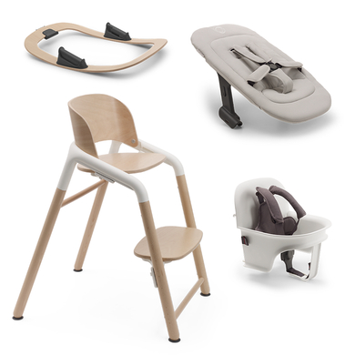 bugaboo Pack chaise haute enfant Giraffe base bois Neutral Wood/White support bascule kits nouveau-n