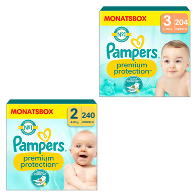 Pampers Couches Premium Protection New Baby taille 2 Mini 4-8kg pack mensuel 1x240 taille 3 Midi 6-1