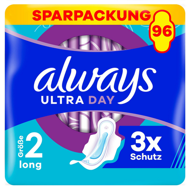 always Serviettes hygiéniques à ailettes Ultra Long paquet mensuel, 96 serviettes (3 paquets x 32 pi