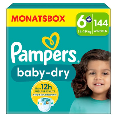Image of Pampers Pannolini Baby-Dry, taglia 6+, 14-19 kg, confezione mensile (1 x 144 pannolini)
