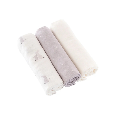 Träumeland Lot de 3 mousselines Hophop Bunny grises