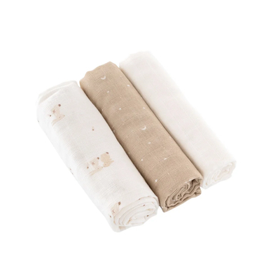 Träumeland Lot de 3 mousselines Hophop Bunny beige