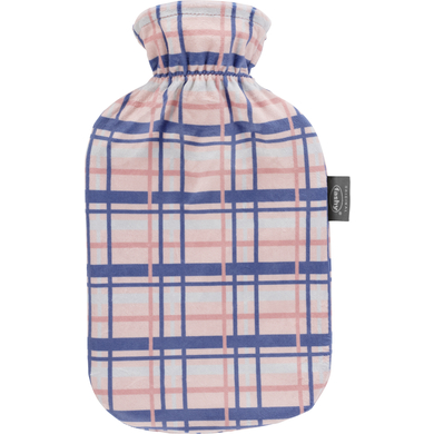 fashy® bouillotte 2 litres avec housse en peluche à carreaux apricot