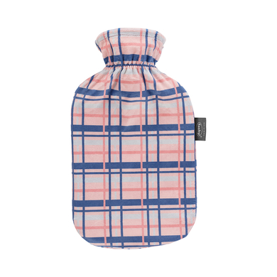 Fashy warmwaterkruik 2 liter met fleece hoes in ruitdesign apricot