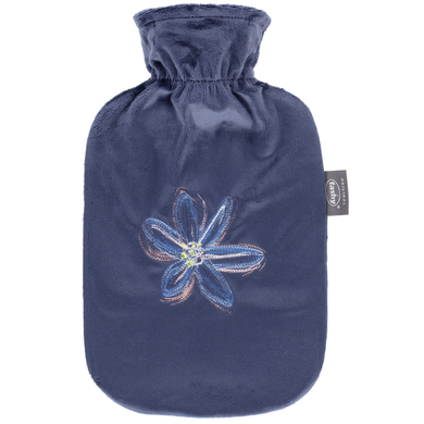 Image of borsa dell'acqua calda fashy® da 2 litri con copertura in pile e ricamo in marine059