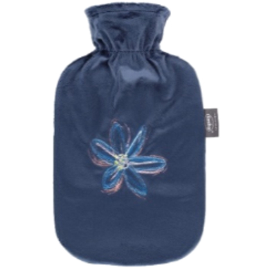 Fashy warmwaterkruik 2 liter met fleece hoes en borduursel in marine