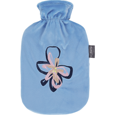 Image of Borsa dell'acqua calda fashy® 2L con copertura in pile e ricamo in azzurro059