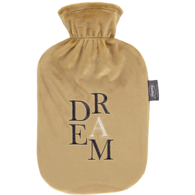 fashy® bouillotte 2 litres avec housse en peluche et broderie en or