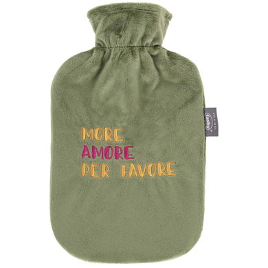 fashy® bouillotte 2L avec housse en peluche et broderie en petrol