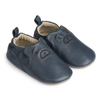 LIEWOOD Chaussons en cuir face d'ours classic navy