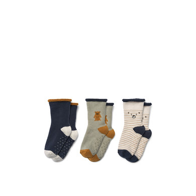 LIEWOOD Eloy chaussettes antidérapantes pour bébé pack de 3 teddy/dove blue mix