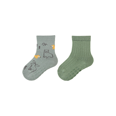 Sterntaler Chaussettes ABS double pack animaux de la forêt vert pierre