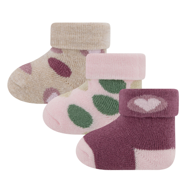 Ewers Lot de 3 chaussettes bébé coeurs/points beige/rose