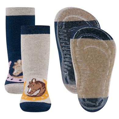 Image of Ewers Calzini Stopper SoftStep confezione da 2 pezzi cavallo/ ferro di cavallo navy/ beige scuro melange059