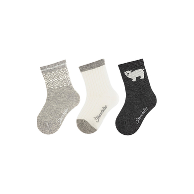 Sterntaler Lot de 3 chaussettes Ours polaire gris clair mélangé