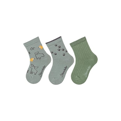 Sterntaler Lot de 3 socquettes Animaux de la forêt vert pierre