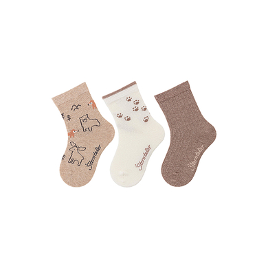 Sterntaler Lot de 3 chaussettes Animaux de la forêt beige chiné