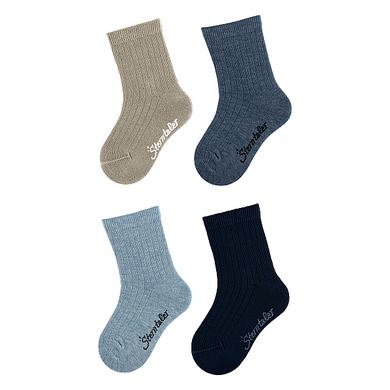 Sterntaler Lot de 4 chaussettes côtelées bleu encre chiné