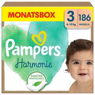 Pampers Couches Harmonie taille 3 Midi 6-10 kg pack mensuel 1x186 pièces