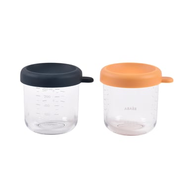 Beaba BEABA® Pot de conservation repas verre, bleu foncé/miel lot 2 125ml-250ml