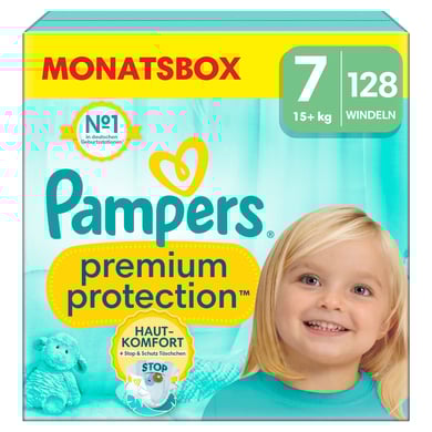 Pampers Couches Premium Protection taille 7 extra large 15 kg+ pack mensuel 1x128 pièces