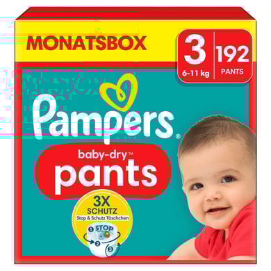 Pampers Couches-culottes Baby-Dry Pants taille 3 Midi 6-11 kg pack mensuel 1x192 pièces