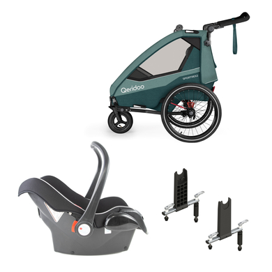 Qeridoo Pack remorque de vélo enfant Sportrex 2 Mineral Blue édition limitée cosy adaptateurs