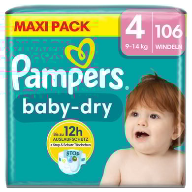 Pampers Pannolini Baby-Dry, taglia 4, 9-14 kg, confezione maxi (1 x 106 pannolini)